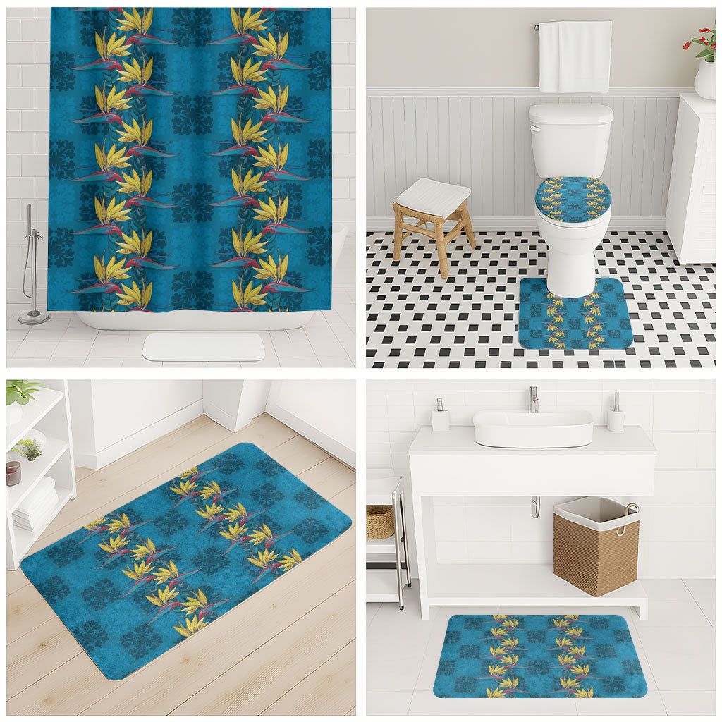 Hawaii Waikiki King Bathroom Set Blue Quilt With Pua Manu LT05 - Polynesian Pride
