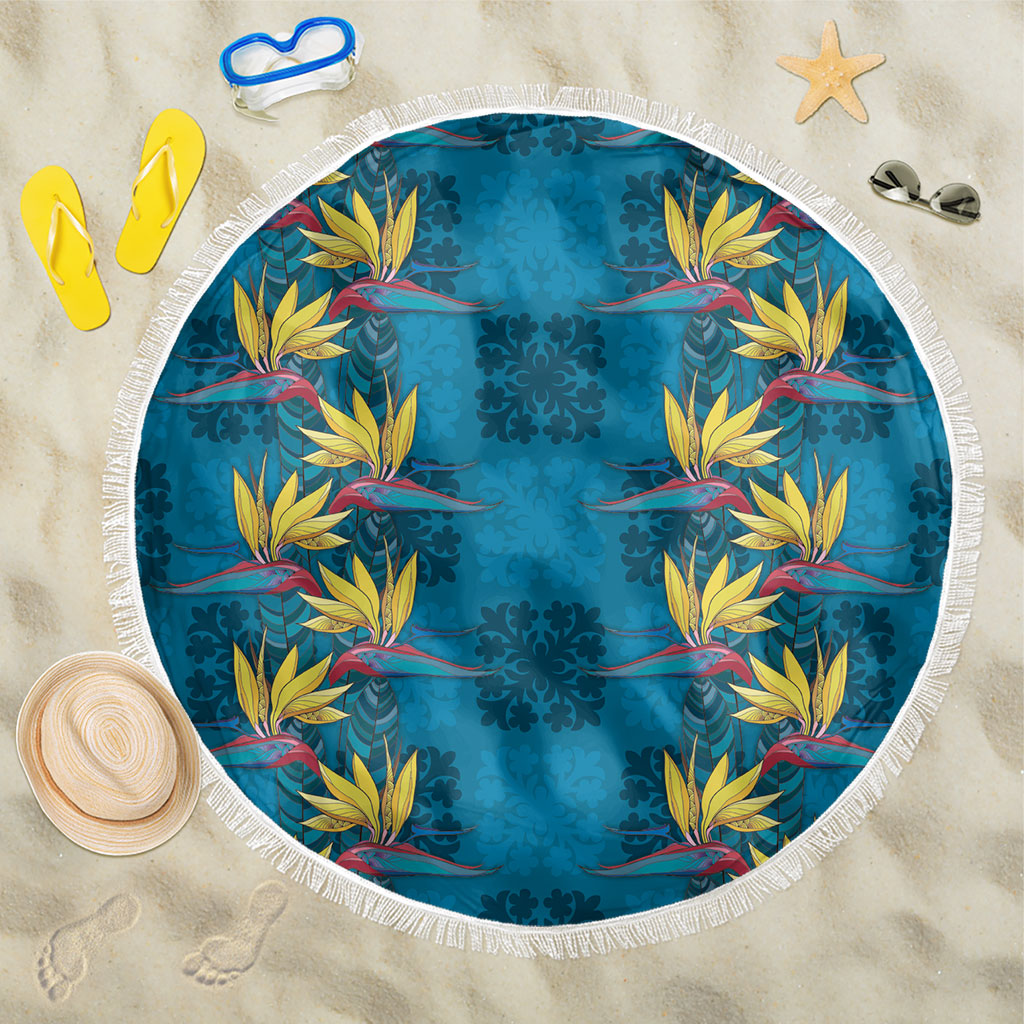 Hawaii Waikiki King Beach Blanket Blue Quilt With Pua Manu LT05 One Size 150cm Blue - Polynesian Pride