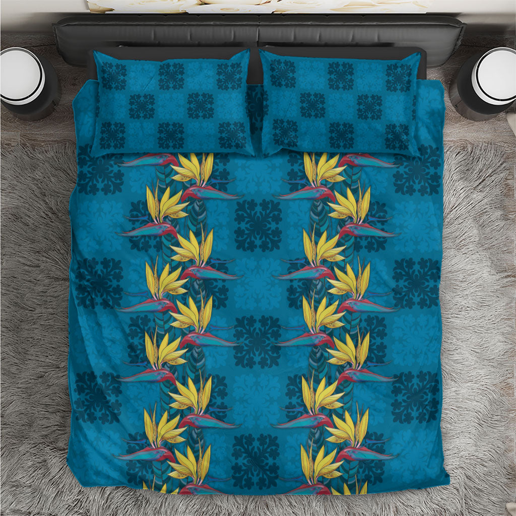 Hawaii Waikiki King Bedding Set Blue Quilt With Pua Manu LT05 Blue - Polynesian Pride