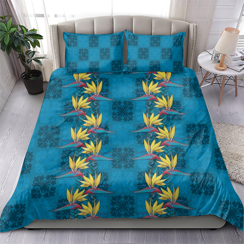 Hawaii Waikiki King Bedding Set Blue Quilt With Pua Manu LT05 - Polynesian Pride