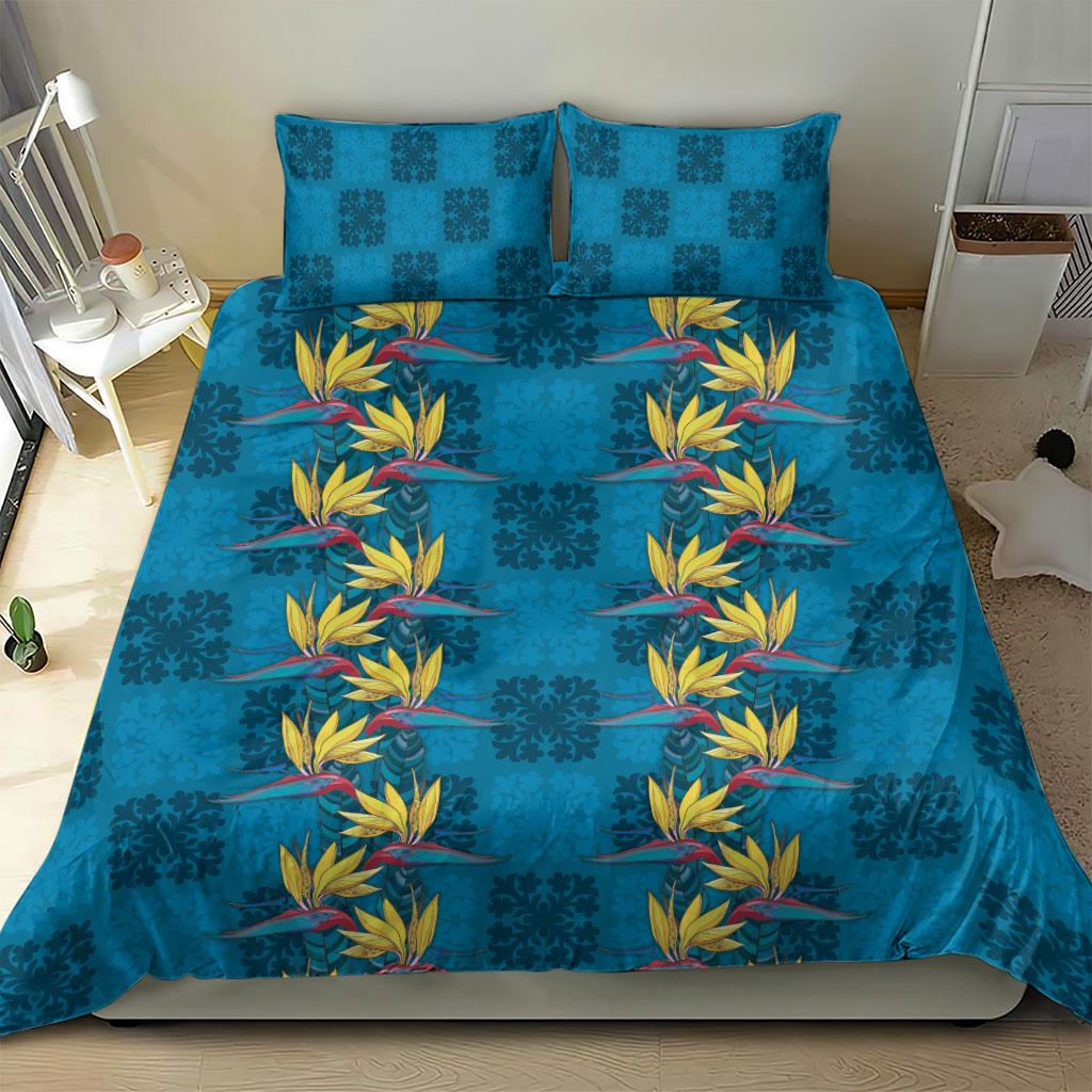 Hawaii Waikiki King Bedding Set Blue Quilt With Pua Manu LT05 - Polynesian Pride