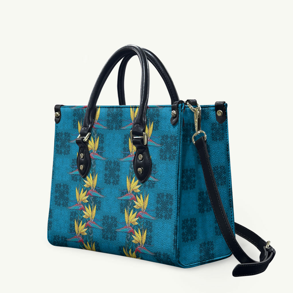 Hawaii Waikiki King Leather Bag Blue Quilt With Pua Manu LT05 Blue - Polynesian Pride