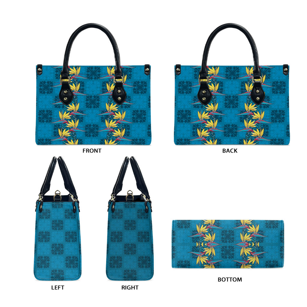 Hawaii Waikiki King Leather Bag Blue Quilt With Pua Manu LT05 - Polynesian Pride