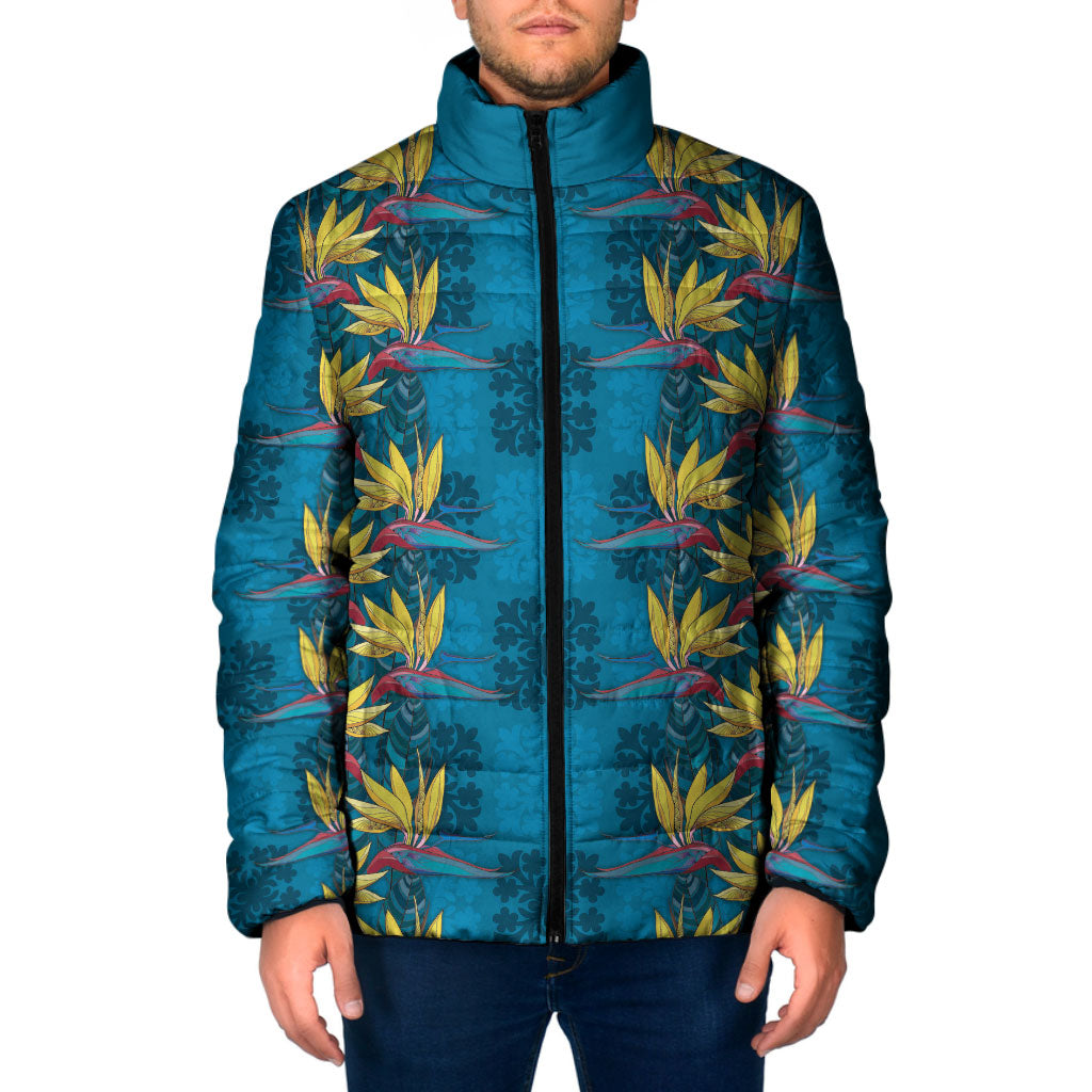 Hawaii Waikiki King Padded Jacket Blue Quilt With Pua Manu LT05 Men Blue - Polynesian Pride