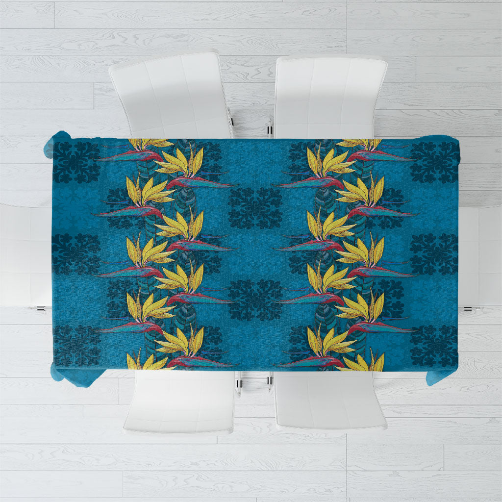 Hawaii Waikiki King Tablecloth Blue Quilt With Pua Manu LT05 Blue - Polynesian Pride