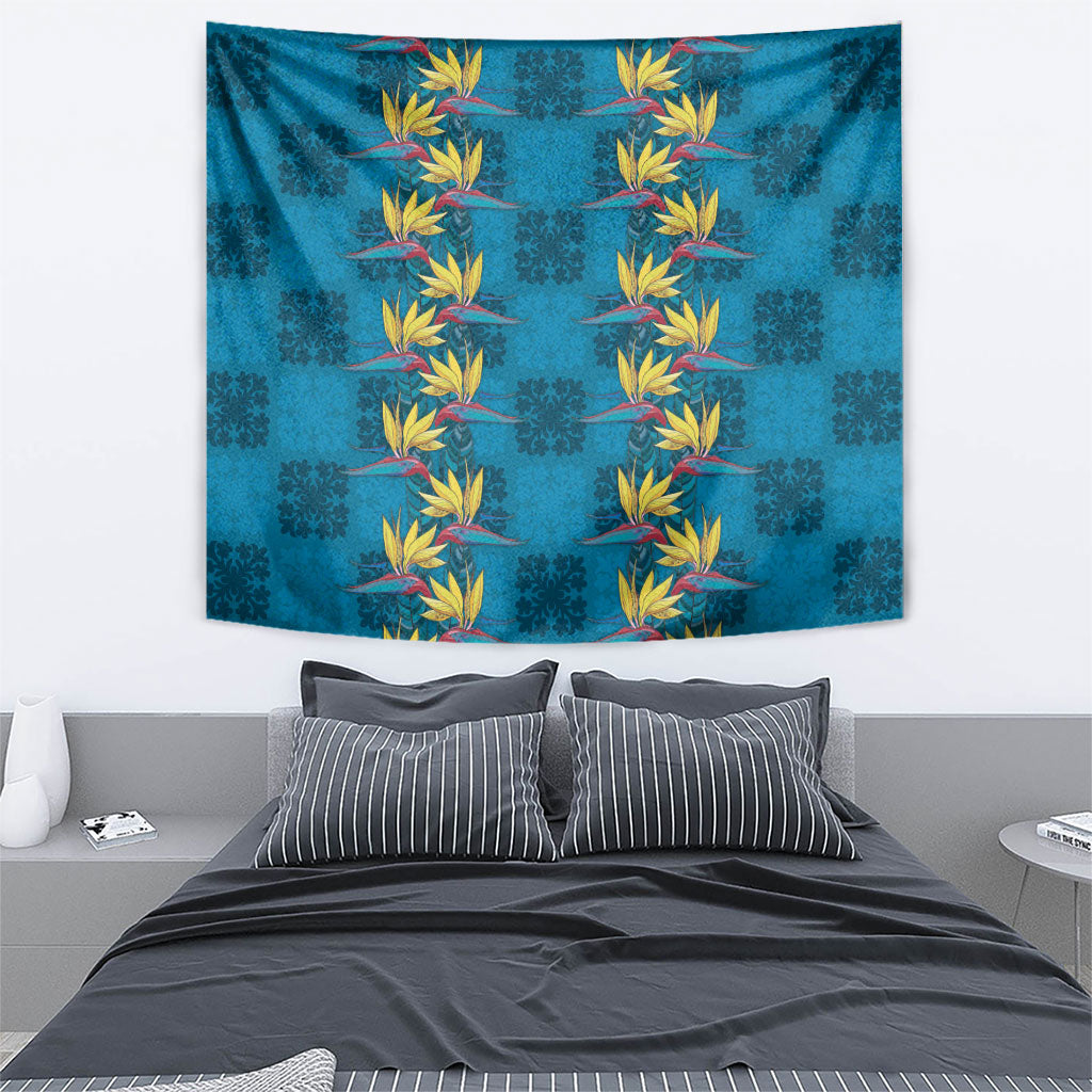 Hawaii Waikiki King Tapestry Blue Quilt With Pua Manu LT05 - Polynesian Pride