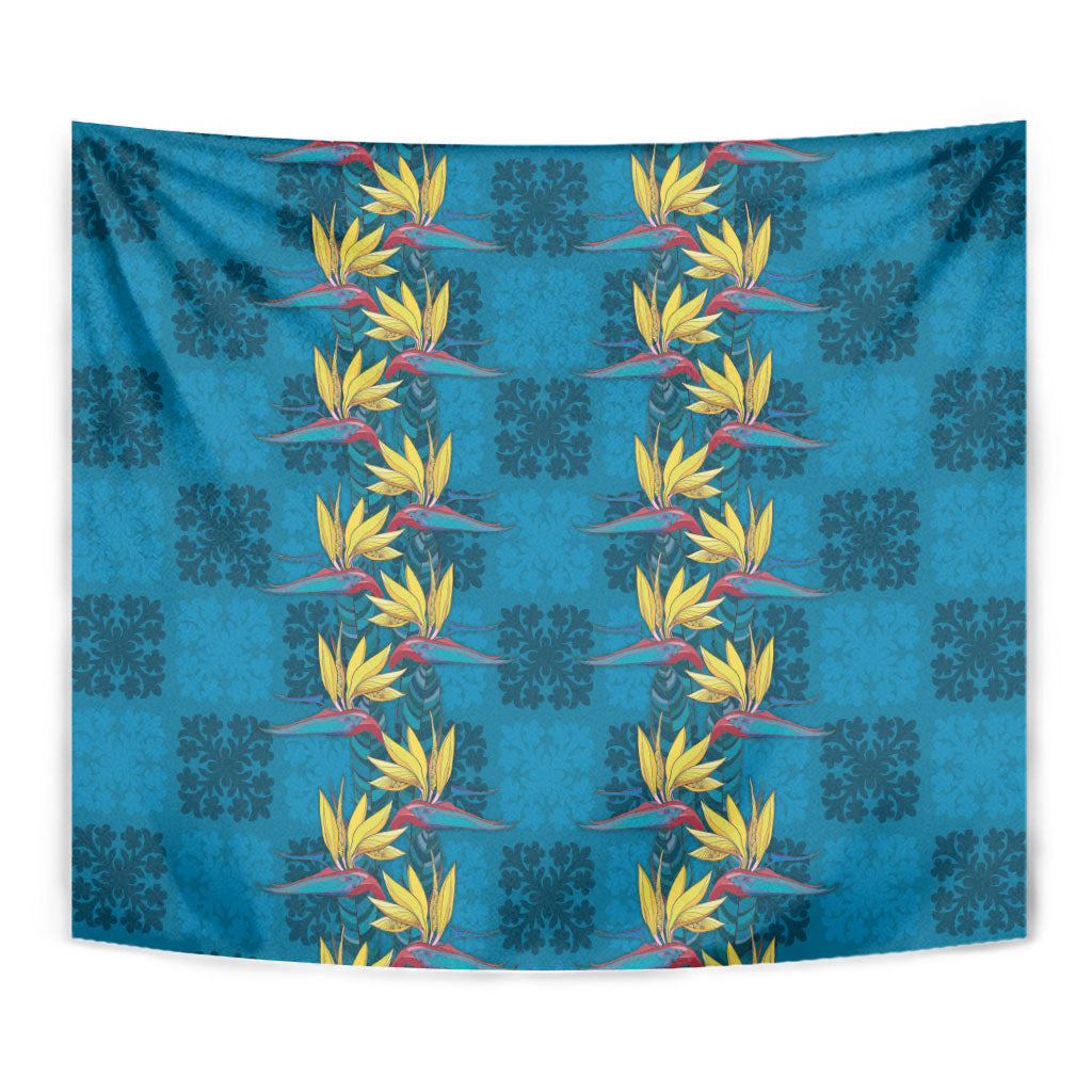Hawaii Waikiki King Tapestry Blue Quilt With Pua Manu LT05 - Polynesian Pride