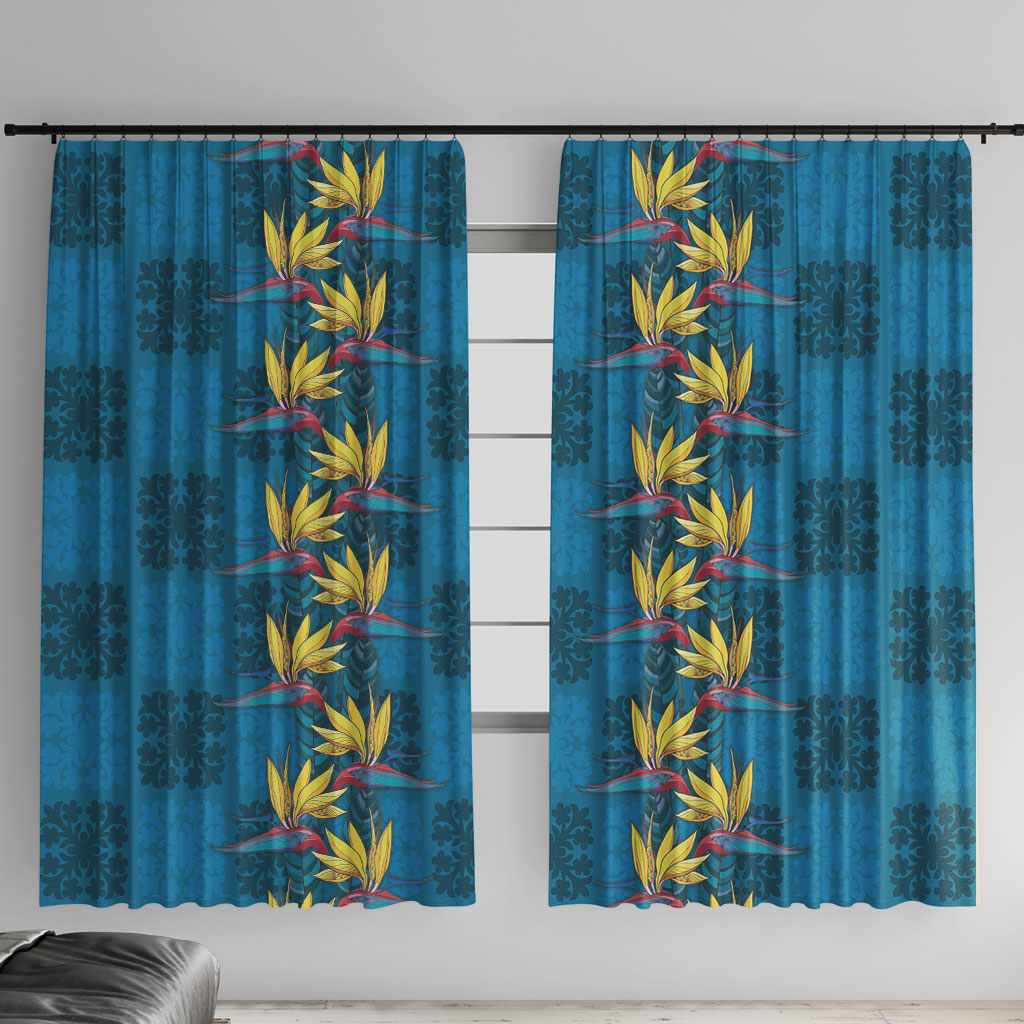 Hawaii Waikiki King Window Curtain Blue Quilt With Pua Manu LT05 With Hooks Blue - Polynesian Pride