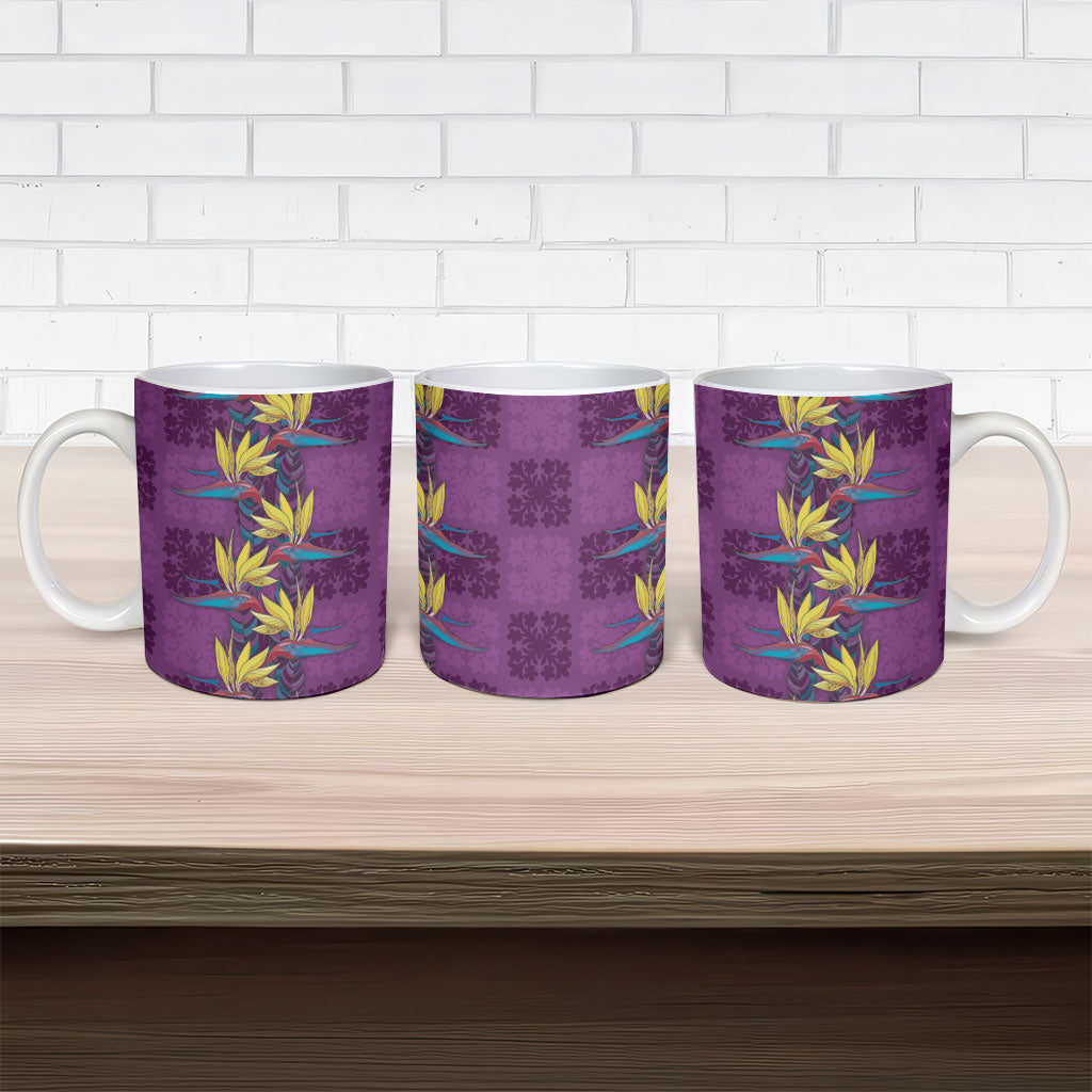Hawaii Waikiki King Ceramic Mug Purple Quilt With Pua Manu LT05 - Polynesian Pride