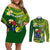 Personalized Cook Islands Couples Matching Off Shoulder Short Dress and Long Sleeve Button Shirts Coat Of Arms Plumeria Polynesian Turtle LT05 Green - Polynesian Pride