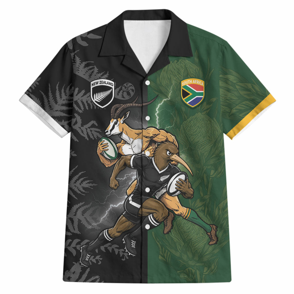 Custom South Africa And New Zealand Hawaiian Shirt Springboks And Kiwis Rugby Rivalry LT05 Black - Polynesian Pride