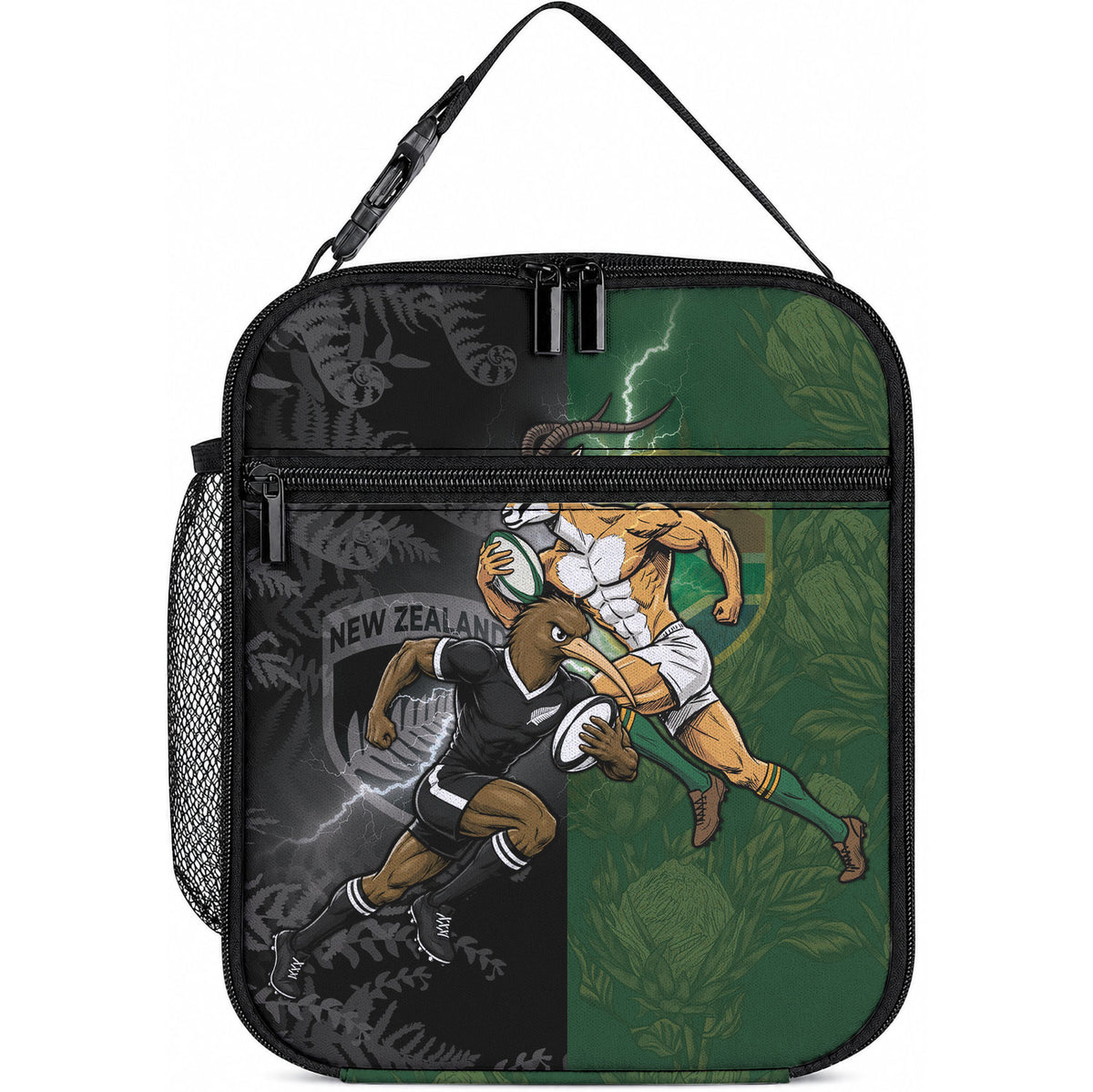 South Africa And New Zealand Lunch Bag Springboks And Kiwis Rugby Rivalry LT05 10.2 × 8.3 × 4.3 inch Black - Polynesian Pride