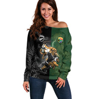 Custom South Africa And New Zealand Off Shoulder Sweater Springboks And Kiwis Rugby Rivalry LT05 Women Black - Polynesian Pride