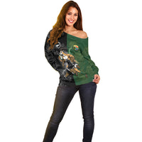 Custom South Africa And New Zealand Off Shoulder Sweater Springboks And Kiwis Rugby Rivalry LT05 - Polynesian Pride