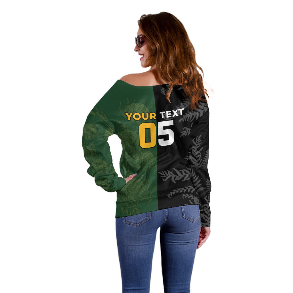 Custom South Africa And New Zealand Off Shoulder Sweater Springboks And Kiwis Rugby Rivalry LT05 - Polynesian Pride