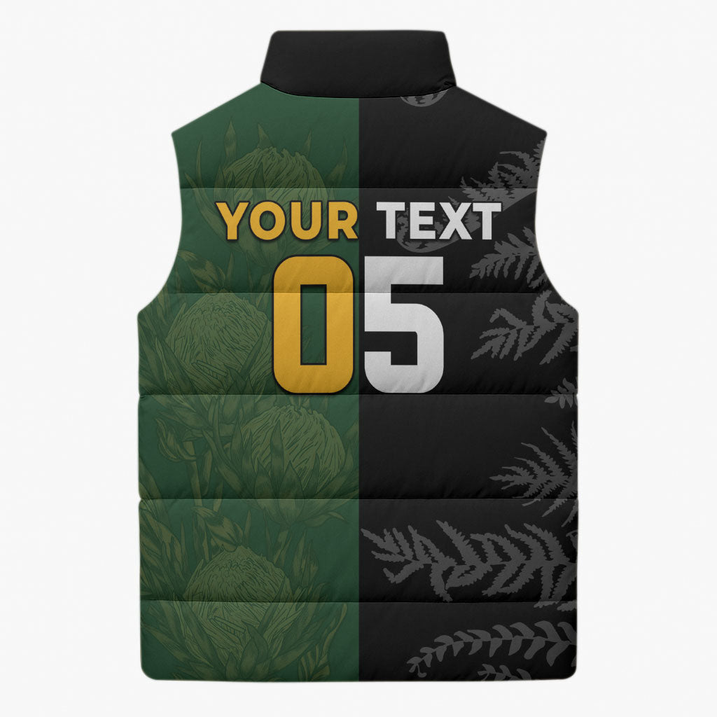 Custom South Africa And New Zealand Sleeveless Puffer Jacket Springboks And Kiwis Rugby Rivalry LT05 - Polynesian Pride