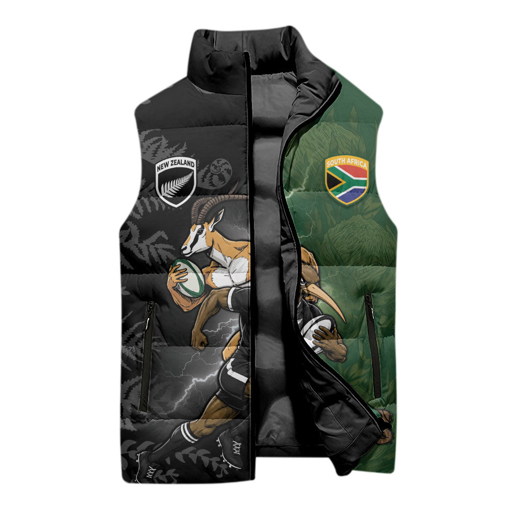 Custom South Africa And New Zealand Sleeveless Puffer Jacket Springboks And Kiwis Rugby Rivalry LT05 - Polynesian Pride