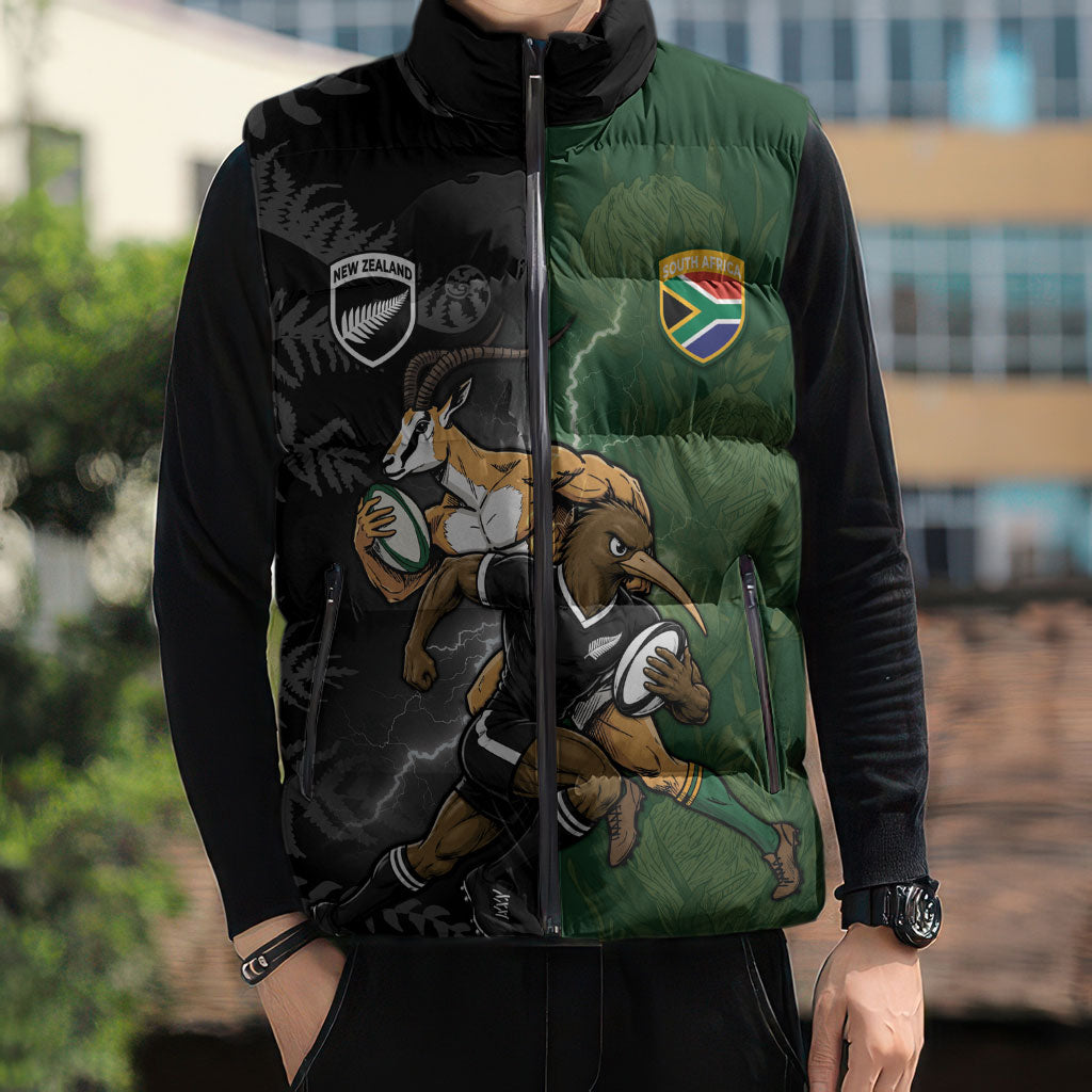 Custom South Africa And New Zealand Sleeveless Puffer Jacket Springboks And Kiwis Rugby Rivalry LT05 - Polynesian Pride