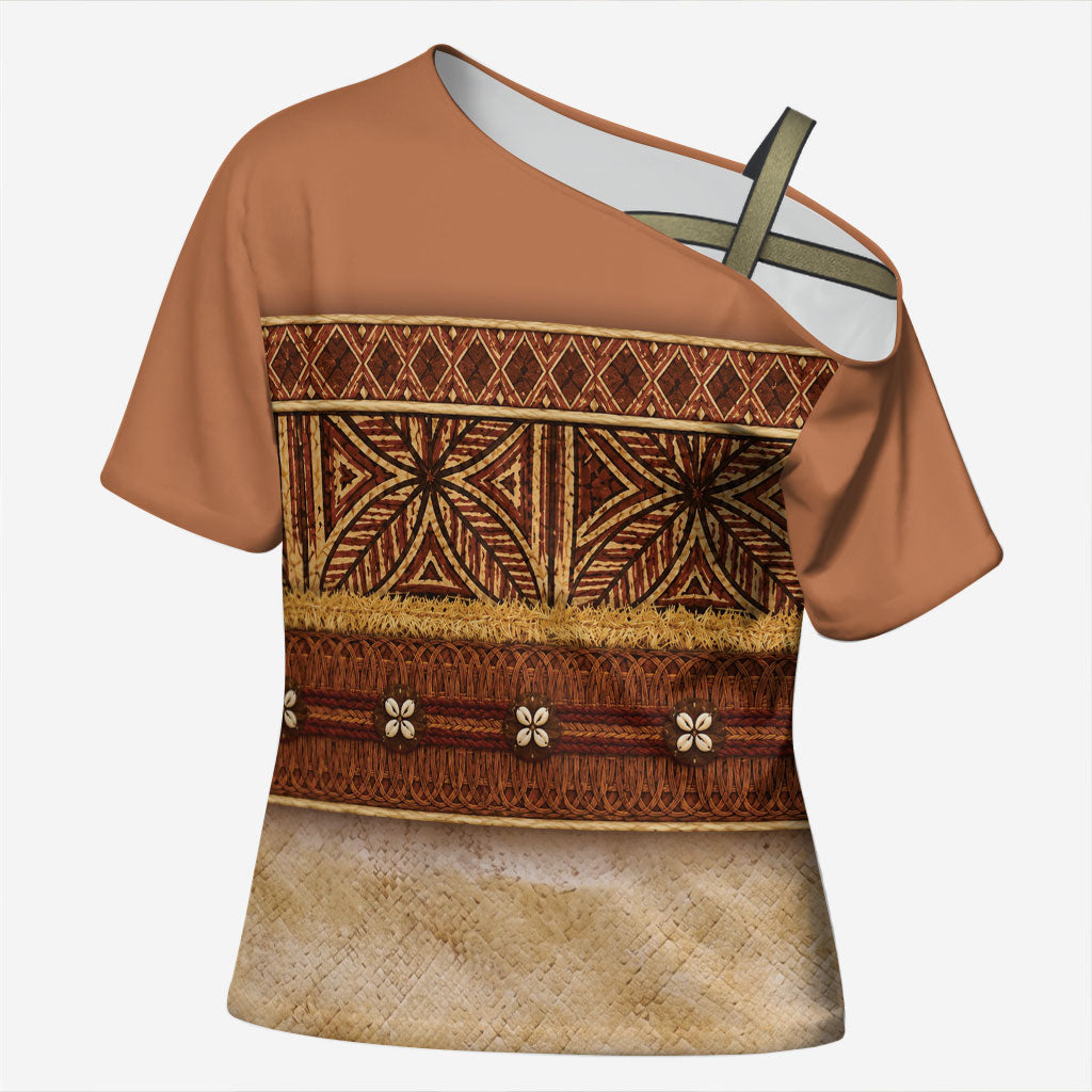 Polynesian Princess Inspired Cosplay Costume Cross Shoulder Shirt Traditional Tapa Pattern LT05 Female Brown - Polynesian Pride