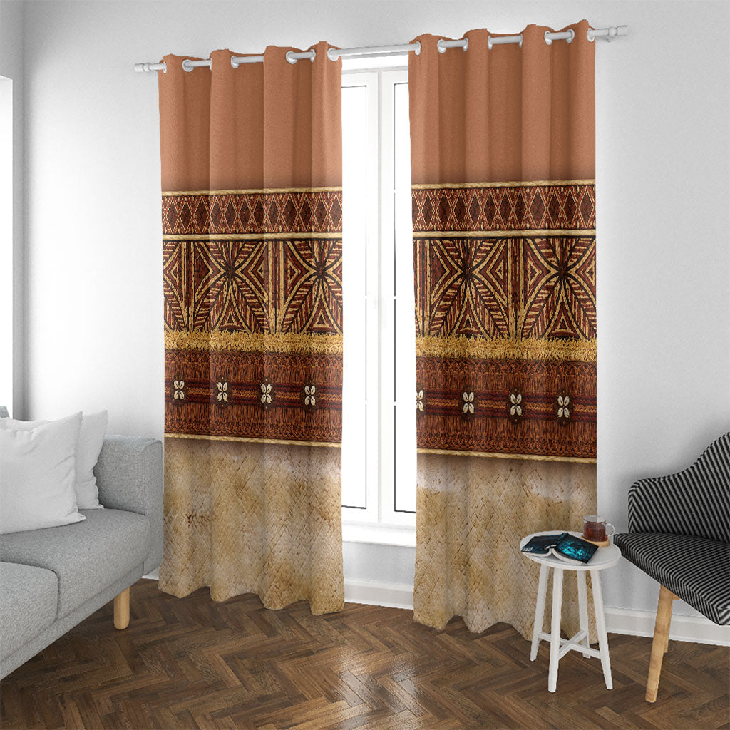 Polynesian Princess Inspired Cosplay Costume Window Curtain Traditional Tapa Pattern LT05 With Grommets Brown - Polynesian Pride