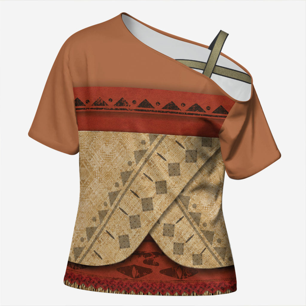 Island Elder Inspired Costume Cross Shoulder Shirt Polynesian Tribal Pattern LT05 Female Multicolor - Polynesian Pride