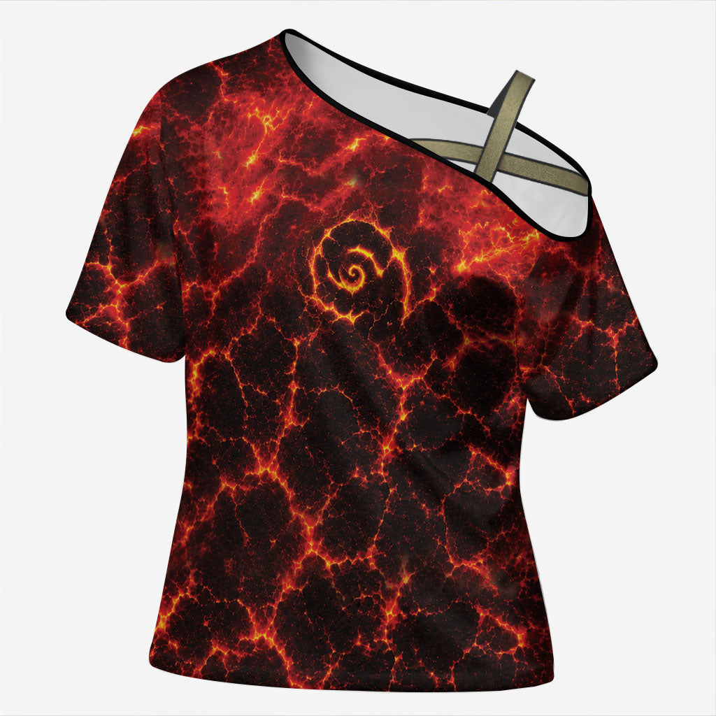 Lava Monster Costume Cross Shoulder Shirt Fiery Lava Spiral LT05 Female Red - Polynesian Pride