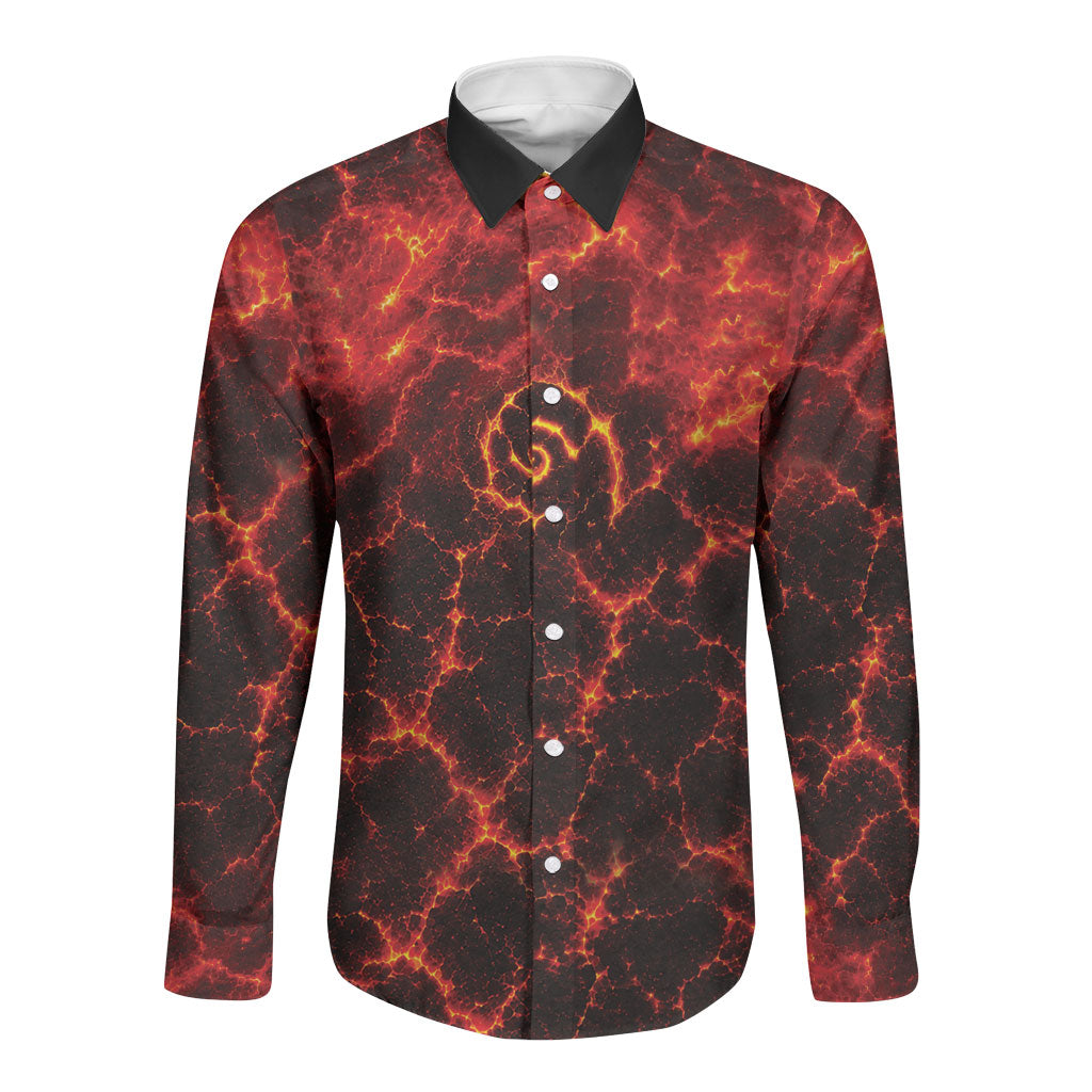 Lava Monster Costume Long Sleeve Button Shirt Fiery Lava Spiral LT05 Unisex Red - Polynesian Pride