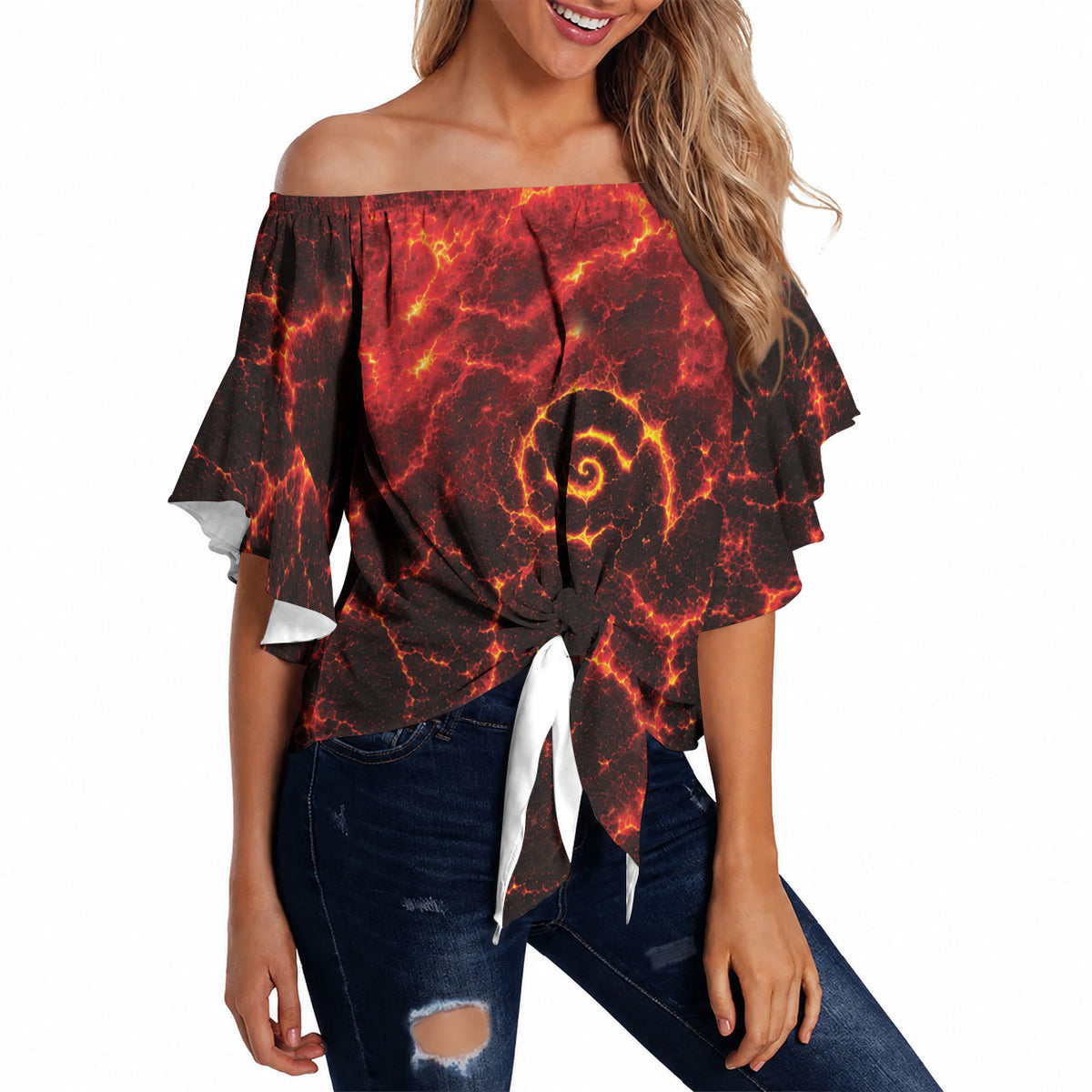 Lava Monster Costume Off Shoulder Wrap Waist Top Fiery Lava Spiral LT05 Red - Polynesian Pride