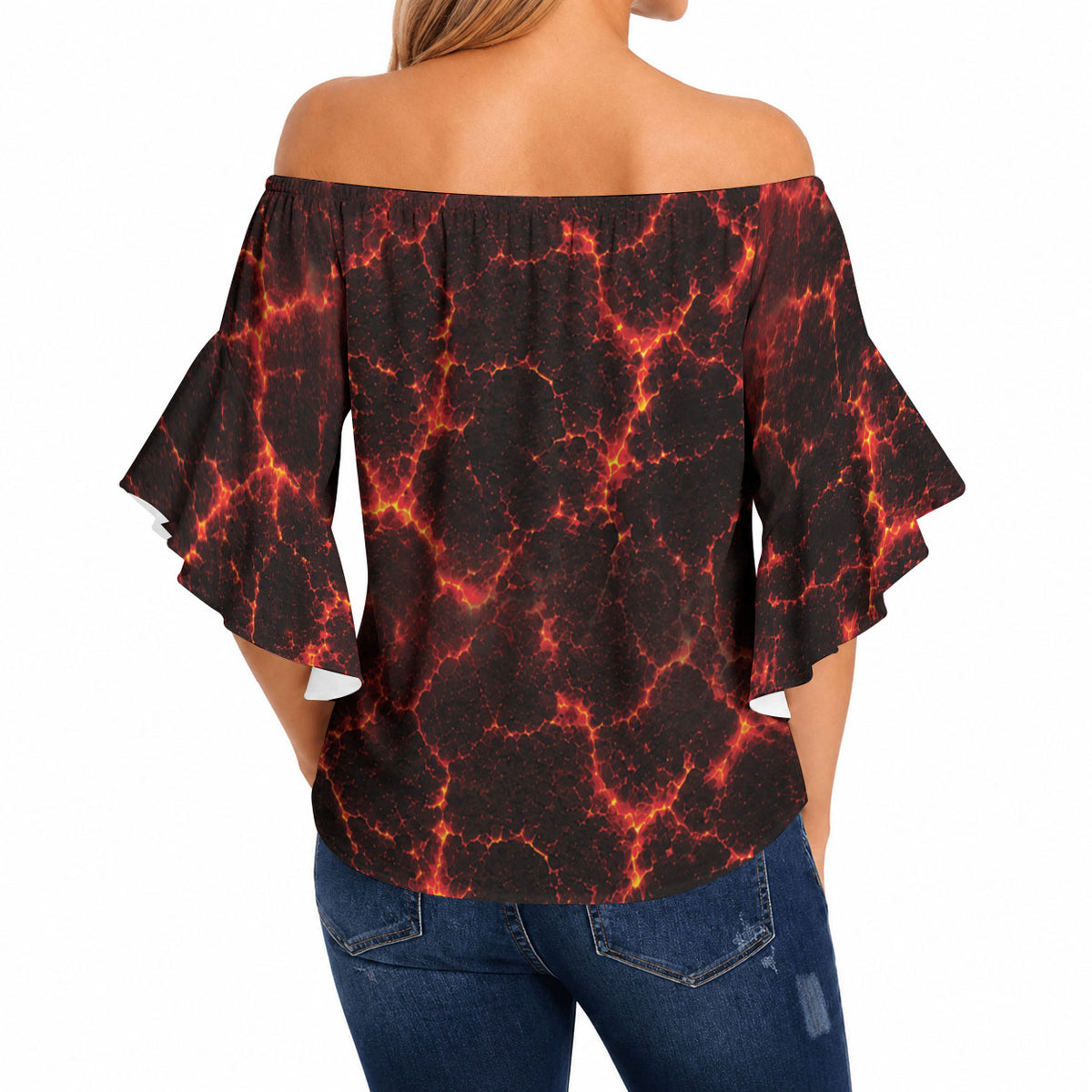 Lava Monster Costume Off Shoulder Wrap Waist Top Fiery Lava Spiral LT05 - Polynesian Pride