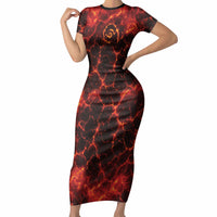 Lava Monster Costume Short Sleeve Bodycon Dress Fiery Lava Spiral LT05 Long Dress Red - Polynesian Pride