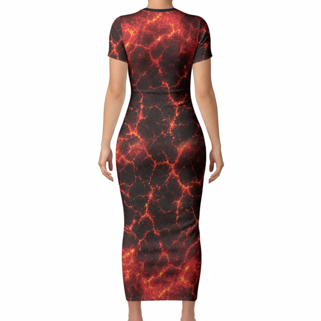 Lava Monster Costume Short Sleeve Bodycon Dress Fiery Lava Spiral LT05 - Polynesian Pride