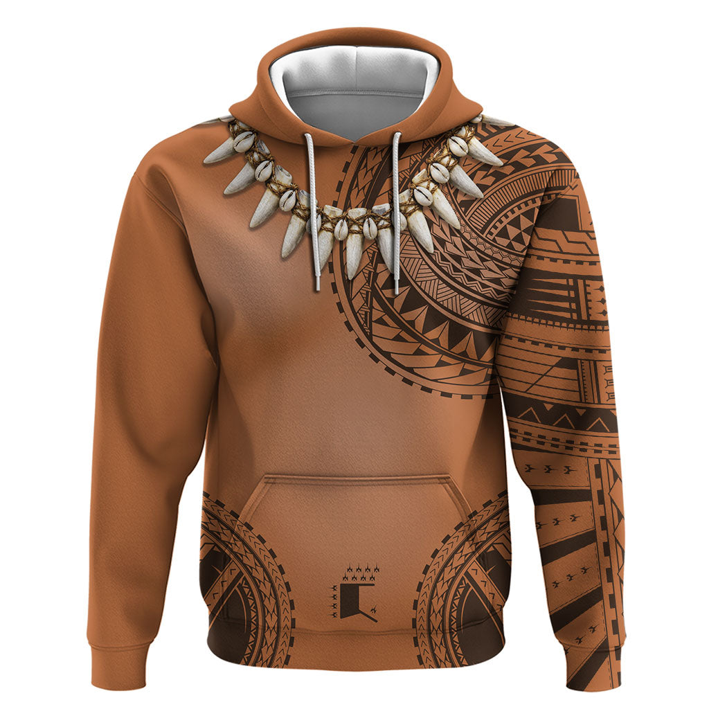 Polynesian Chief Inspired Costume Hoodie Tribal Pattern With Tooth Necklace LT05 Pullover Hoodie Brown - Polynesian Pride