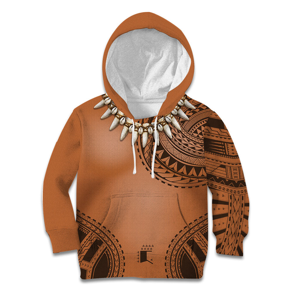 Polynesian Chief Inspired Costume Kid Hoodie Tribal Pattern With Tooth Necklace LT05 Hoodie Brown - Polynesian Pride