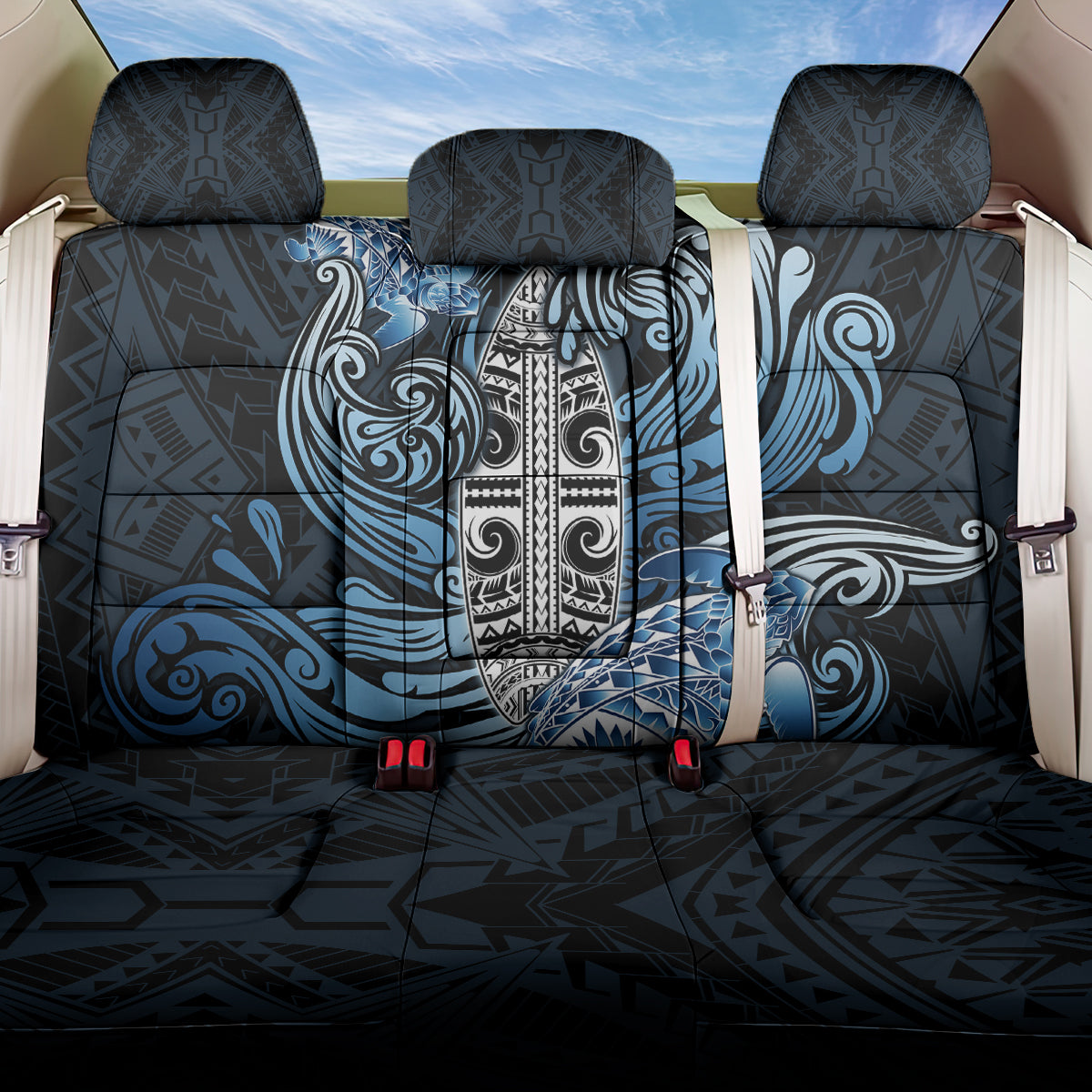 Polynesia Go Surfing Back Car Seat Cover The Pacific Wave Of Water LT05 One Size Blue - Polynesian Pride