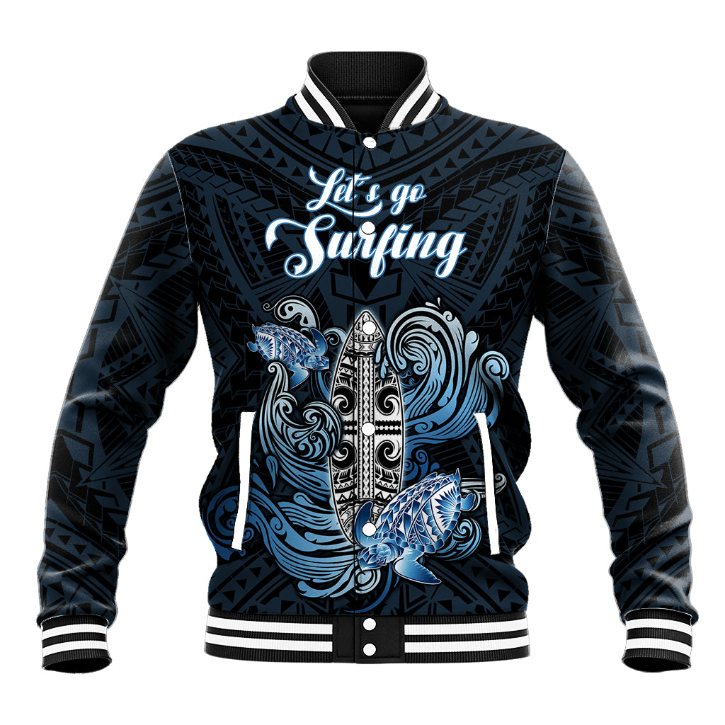 Personalised Polynesia Go Surfing Baseball Jacket The Pacific Wave Of Water LT05 Unisex Blue - Polynesian Pride
