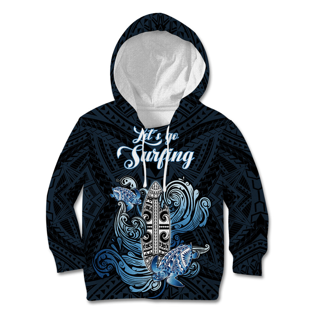 Personalised Polynesia Go Surfing Kid Hoodie The Pacific Wave Of Water LT05 Hoodie Blue - Polynesian Pride
