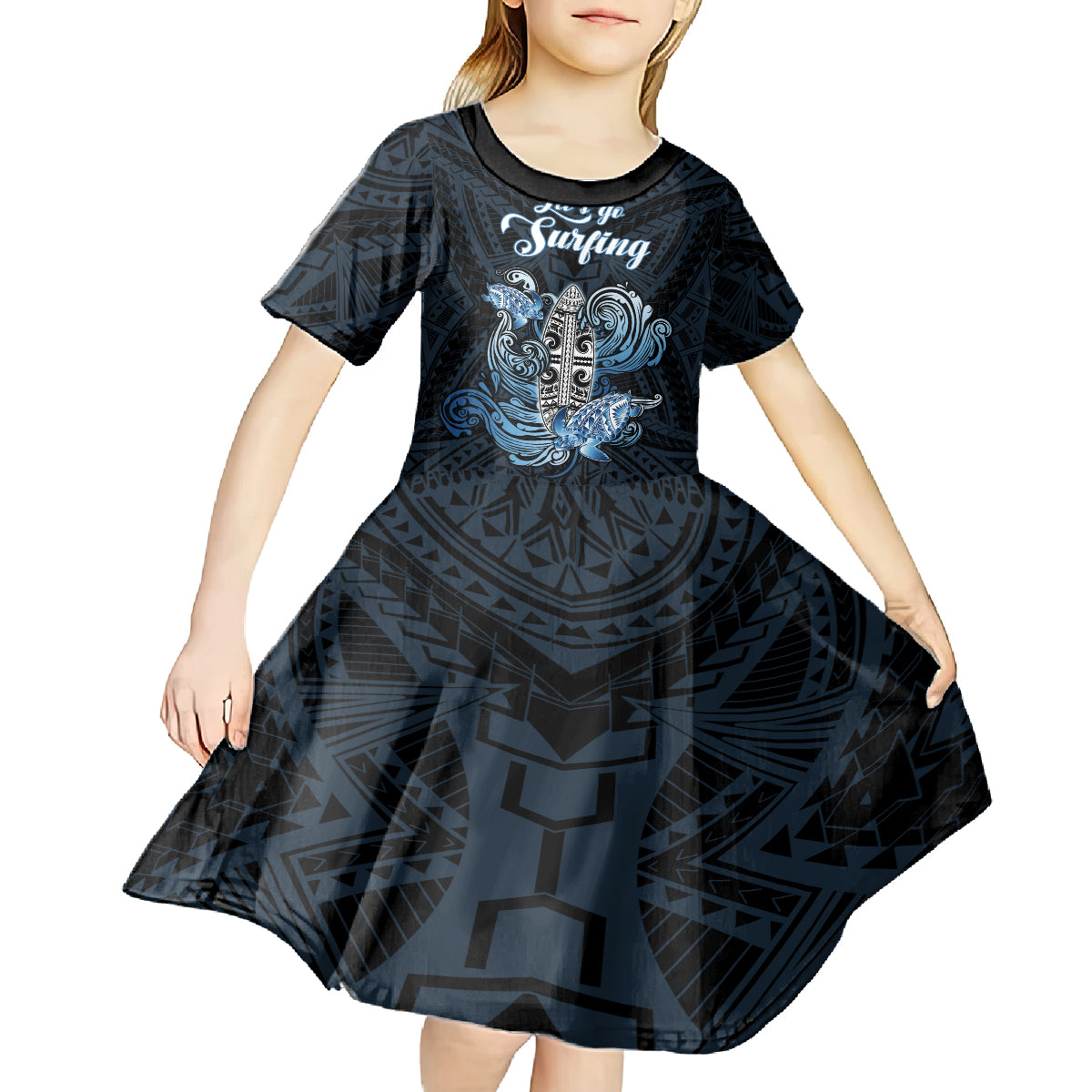 Personalised Polynesia Go Surfing Kid Short Sleeve Dress The Pacific Wave Of Water LT05 - Polynesian Pride