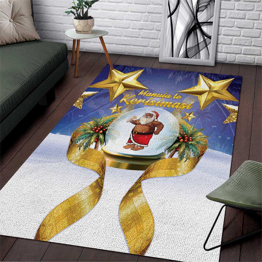 Samoa Christmas Area Rug Snow Globe With Samoan Santa LT05 Navy - Polynesian Pride