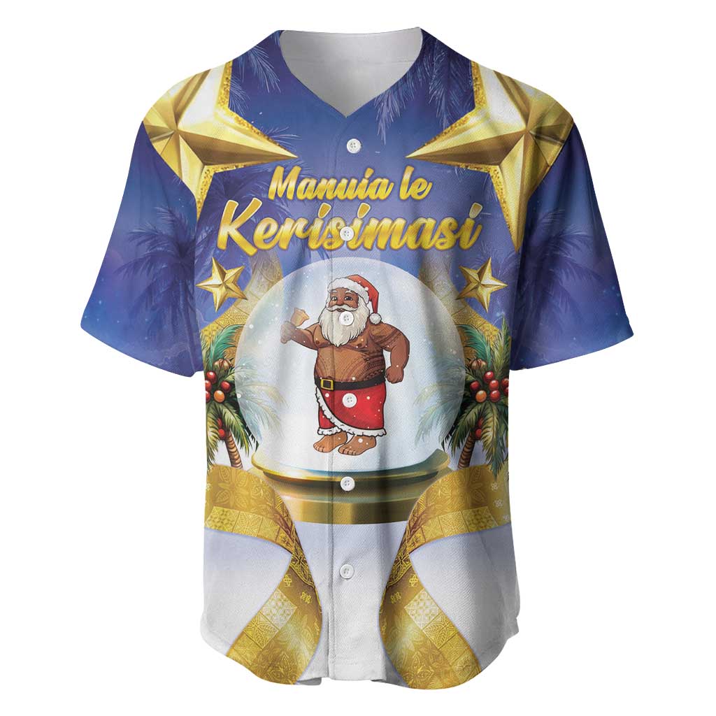 Samoa Christmas Baseball Jersey Snow Globe With Samoan Santa LT05 Navy - Polynesian Pride