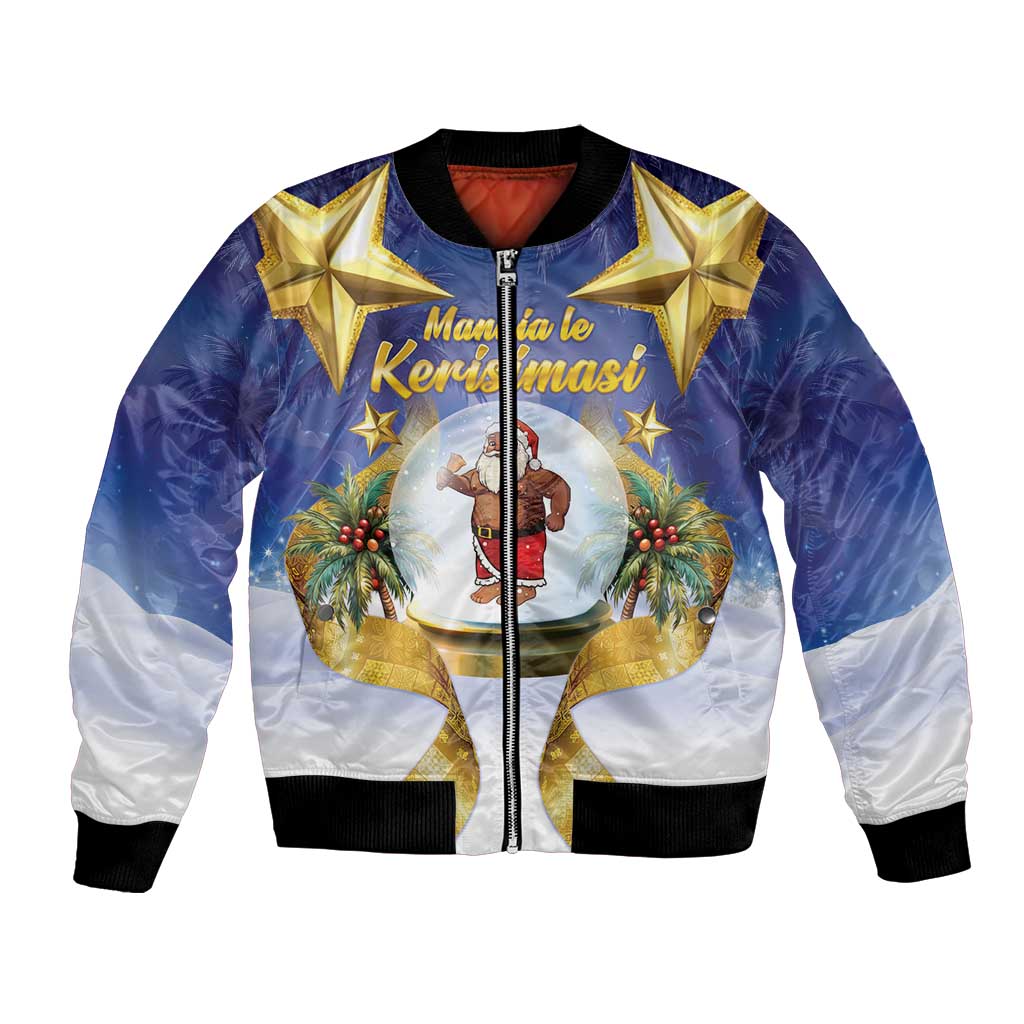 Samoa Christmas Bomber Jacket Snow Globe With Samoan Santa LT05 Unisex Navy - Polynesian Pride