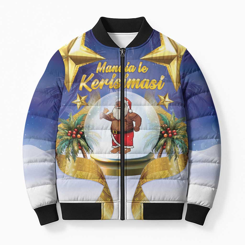 Samoa Christmas Bomber Puffer Jacket Snow Globe With Samoan Santa LT05 Unisex Navy - Polynesian Pride