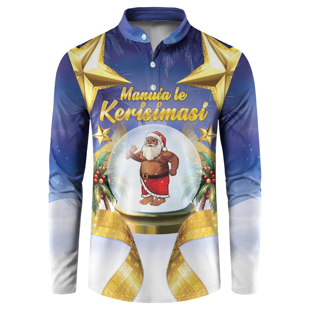 Samoa Christmas Button Sweatshirt Snow Globe With Samoan Santa LT05 Navy - Polynesian Pride