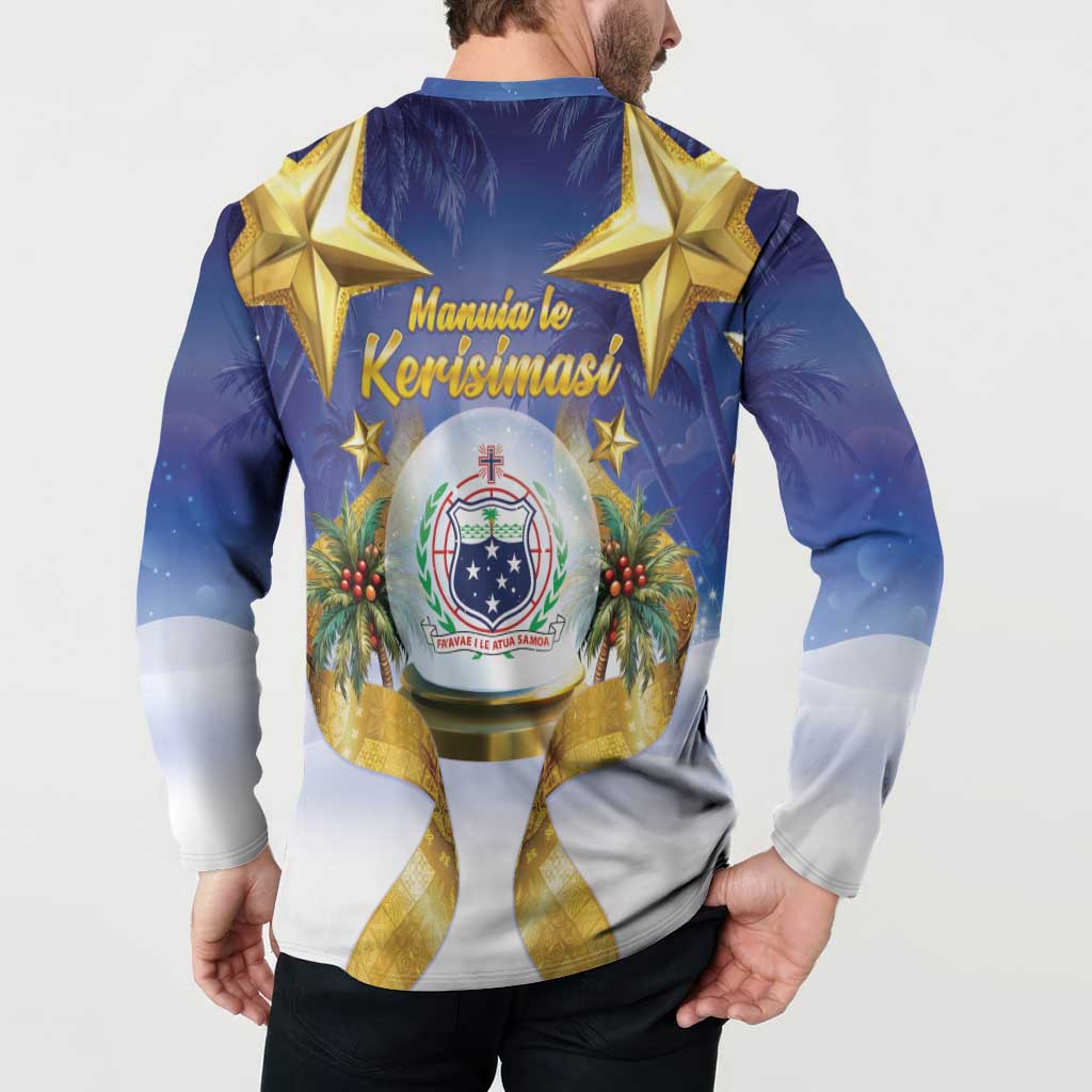 Samoa Christmas Button Sweatshirt Snow Globe With Samoan Santa LT05 - Polynesian Pride