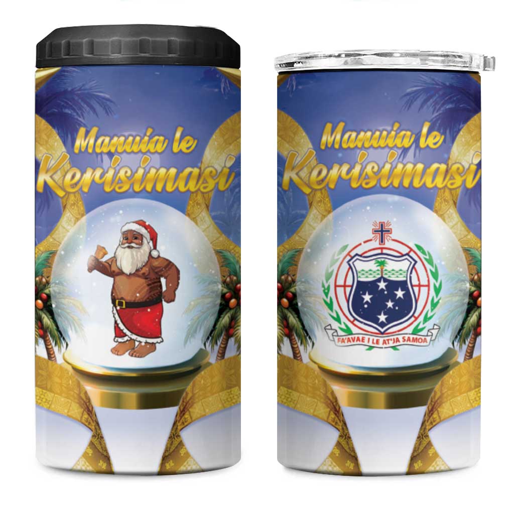 Samoa Christmas 4 in 1 Can Cooler Tumbler Snow Globe With Samoan Santa LT05 One Size: 16 oz Navy - Polynesian Pride
