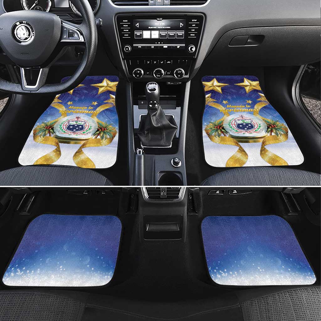Samoa Christmas Car Mats Snow Globe With Samoan Santa LT05 Set 4pcs Navy - Polynesian Pride