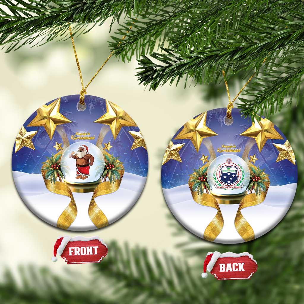 Samoa Christmas Ceramic Ornament Snow Globe With Samoan Santa LT05 Circle Navy - Polynesian Pride
