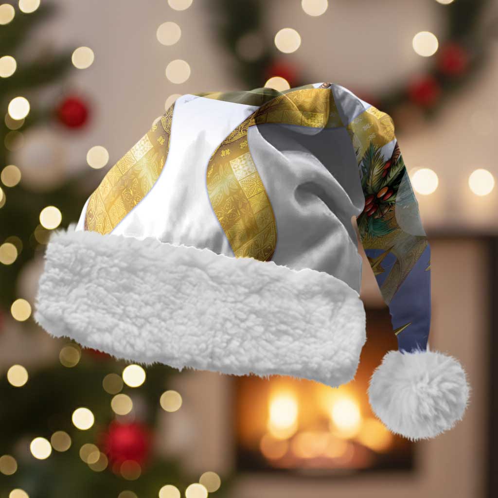 Samoa Christmas Santa Hat Snow Globe With Samoan Santa LT05 With Fur Navy - Polynesian Pride