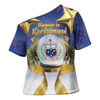 Samoa Christmas Cross Shoulder Shirt Snow Globe With Samoan Santa LT05 - Polynesian Pride