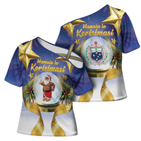 Samoa Christmas Cross Shoulder Shirt Snow Globe With Samoan Santa LT05 - Polynesian Pride