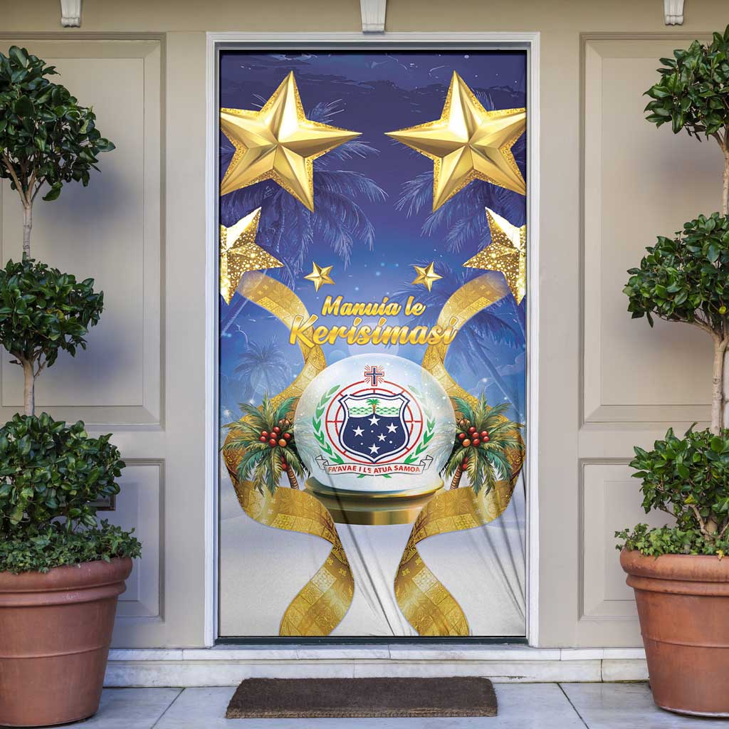 Samoa Christmas Door Cover Snow Globe With Samoan Santa LT05 Navy - Polynesian Pride